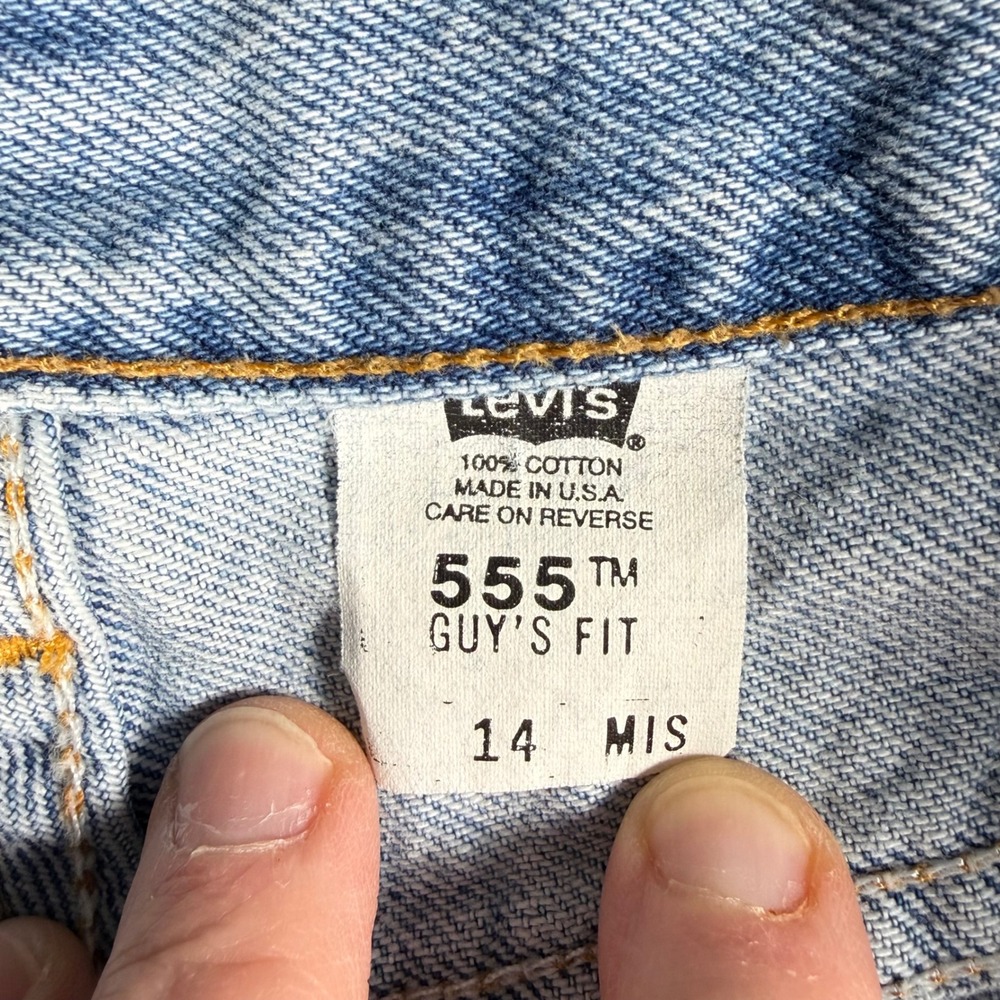 Vintage Levis 555 Guys Fit Denim Jorts Shorts USA Light Wash 14 MIS Y2K - Picture 4 of 11